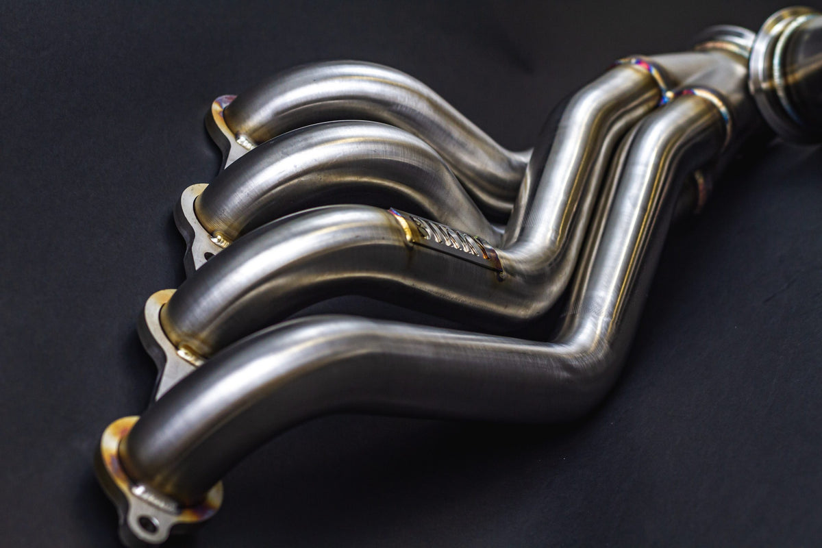 Z33/Z34/G35/G37  BMW E39 LS Swap Headers Stainless Steel Long Tube 1 7/8" Primaries with 3" Merge Collector and Complete V-band Clamp Assembly - image 2