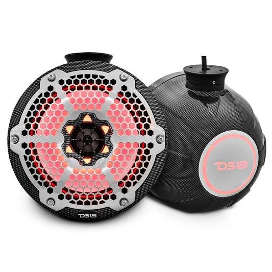 DS18 CF-PS8 NXL 8" Pod 375W Speaker with Integrated RGB LED Lights (Pair) - Perfect for Jet Skis - Carbon Fiber