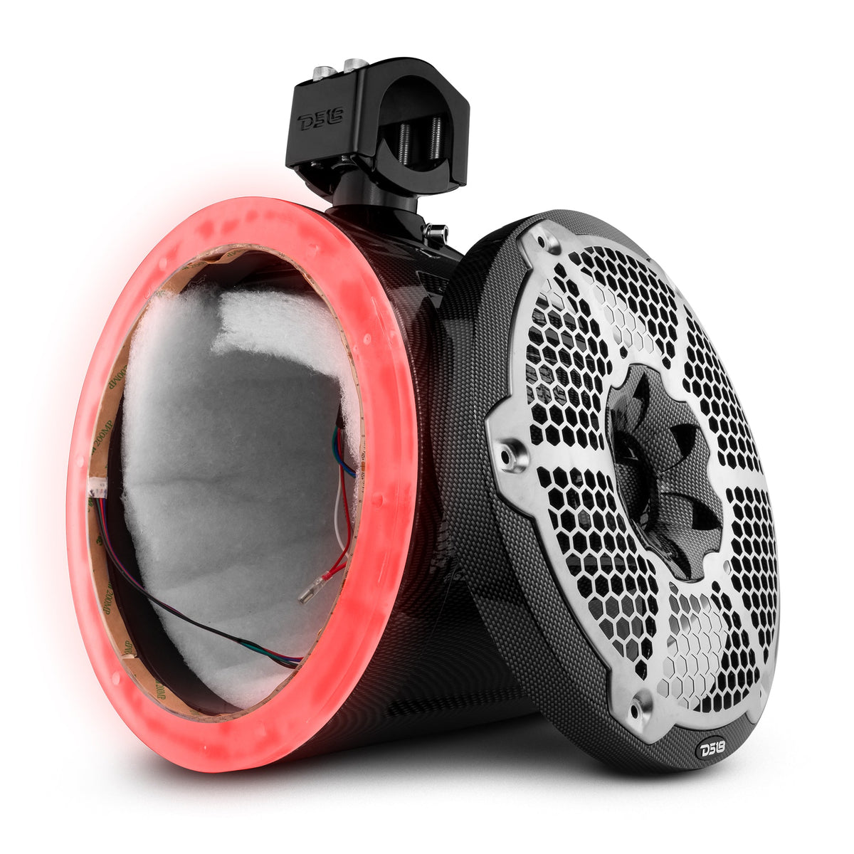 DS18 CF-X10TP.NS NXL 10" Marine and Powersports Empty Tower with Grill and RGB LED Lights - IP65 CF