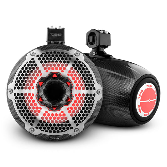 DS18 CF-X10TPNEO NXL 10" Neodymium Marine and Powersports Towers with Built-in Passive Radiator, 1" Driver and LED RGB Lights 300 Watts Rms