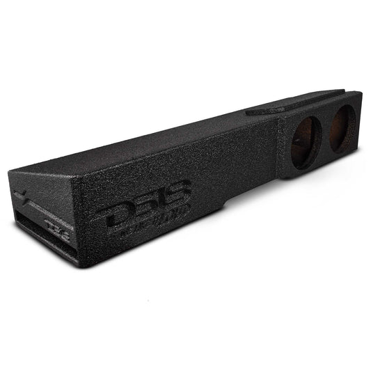 DS18 EBM-FFPUFCG-2X8 Subwoofer Enclosure for 2007-2026 Chevy/GMC and 2009-2026 Ford F-150/Super Duty Crew Cabs, Dual 8" Under Rear Seat Front-Fire Ported Box, Black Bed Liner Finish