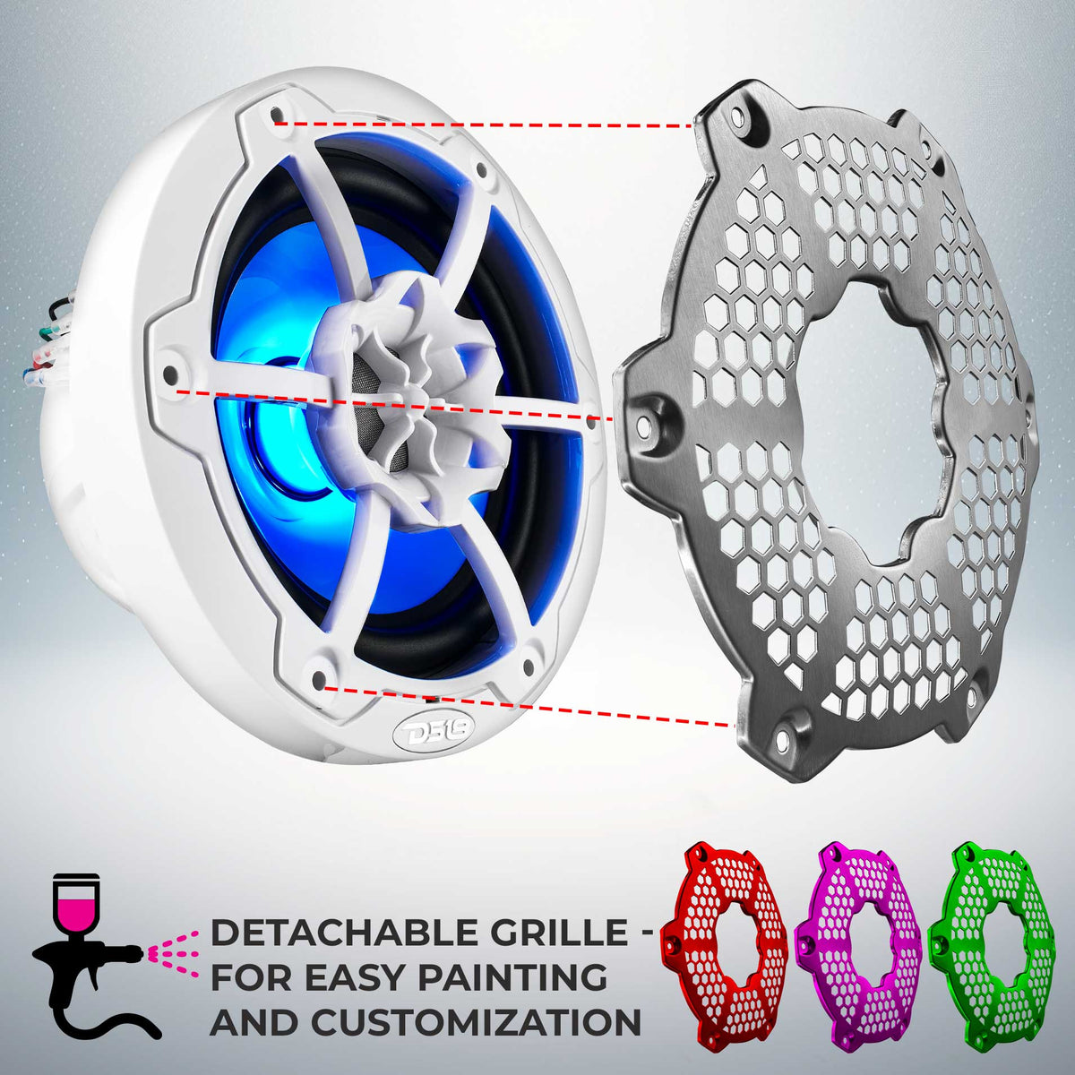 DS18 NXL-6M/WH NXL 6.5" 2-Way Coaxial Marine Speaker With LED RGB Lights 100 Watts Rms 4-Ohm